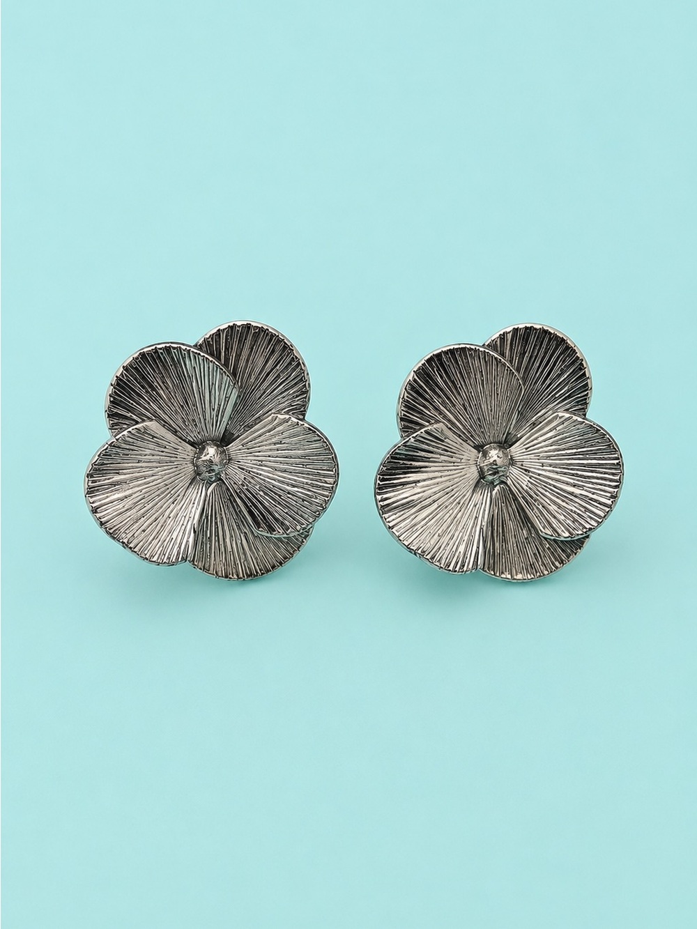 Silver Tone Textured Floral Stud Earrings | Mismatched Backs